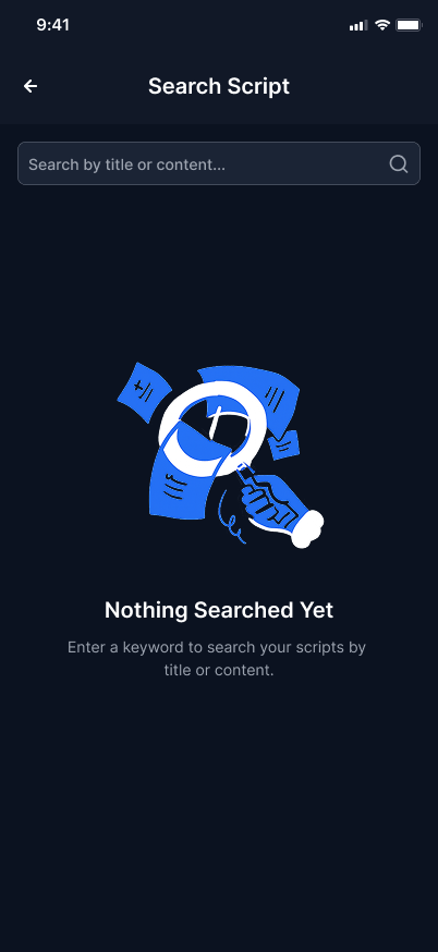Search scripts empty state screen